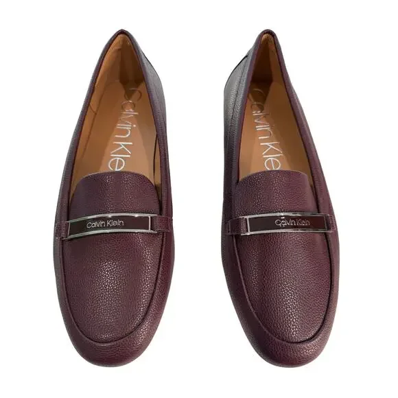 Calvin Klein Burgundy Leather Slip-On Loafers Metal Accent 11 - Picture 6 of 8